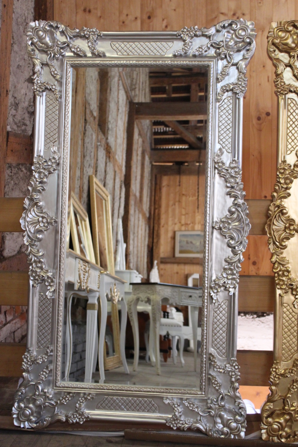 Spiegel / mit barockem Holzrahmen Silber 90X160cm
