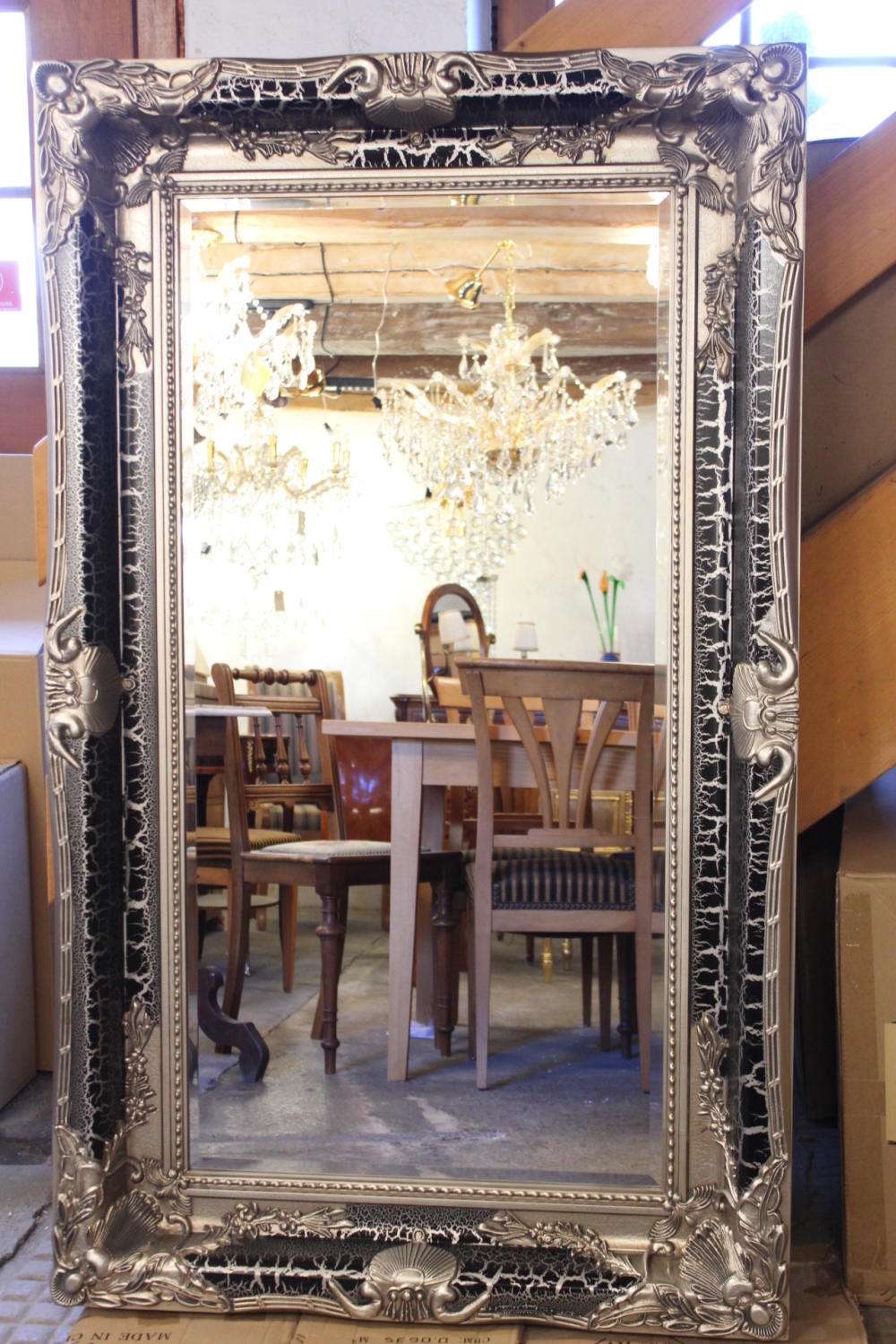 Barockspiegel schwarz-Silber mit Holzrahmen / 150X90cm